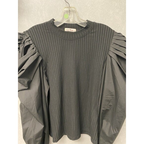 La'Ros Black Puff Sleeve Blouse Size Med - Picture 3 of 9
